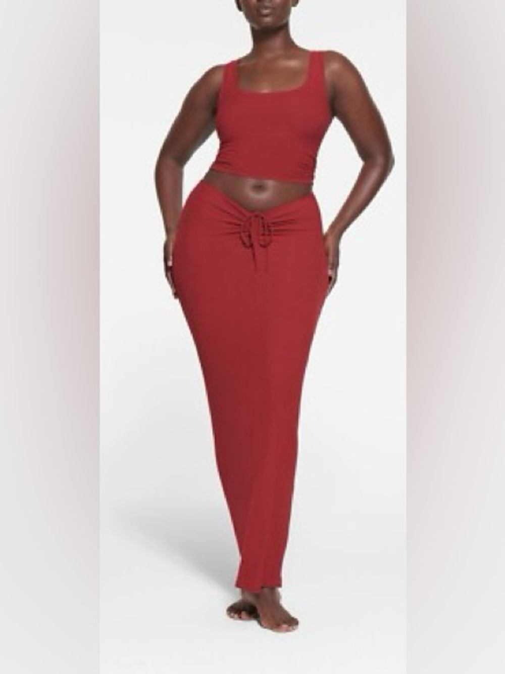 Skims Soft Lounge Ruched Long Skirt Slate Brick